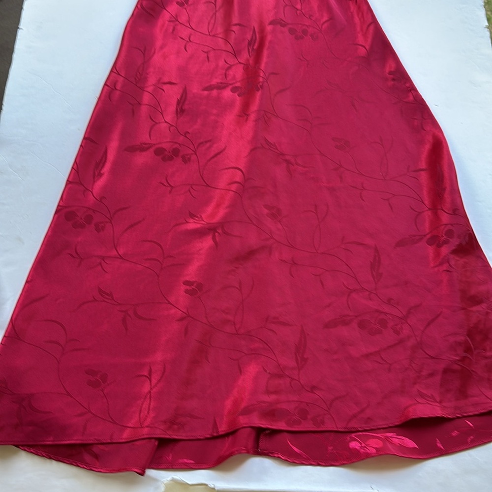 Vintage 90’s Red Satin Printed Strappy Sexy Slip Dress Small Floral Midi Red Hot - Picture 13 of 17